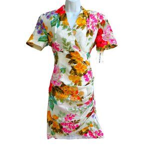 SiLK Vintage Nwt Nipon Boutique Floral Midi Dress Empire Waist Ruched Hip Zip 6